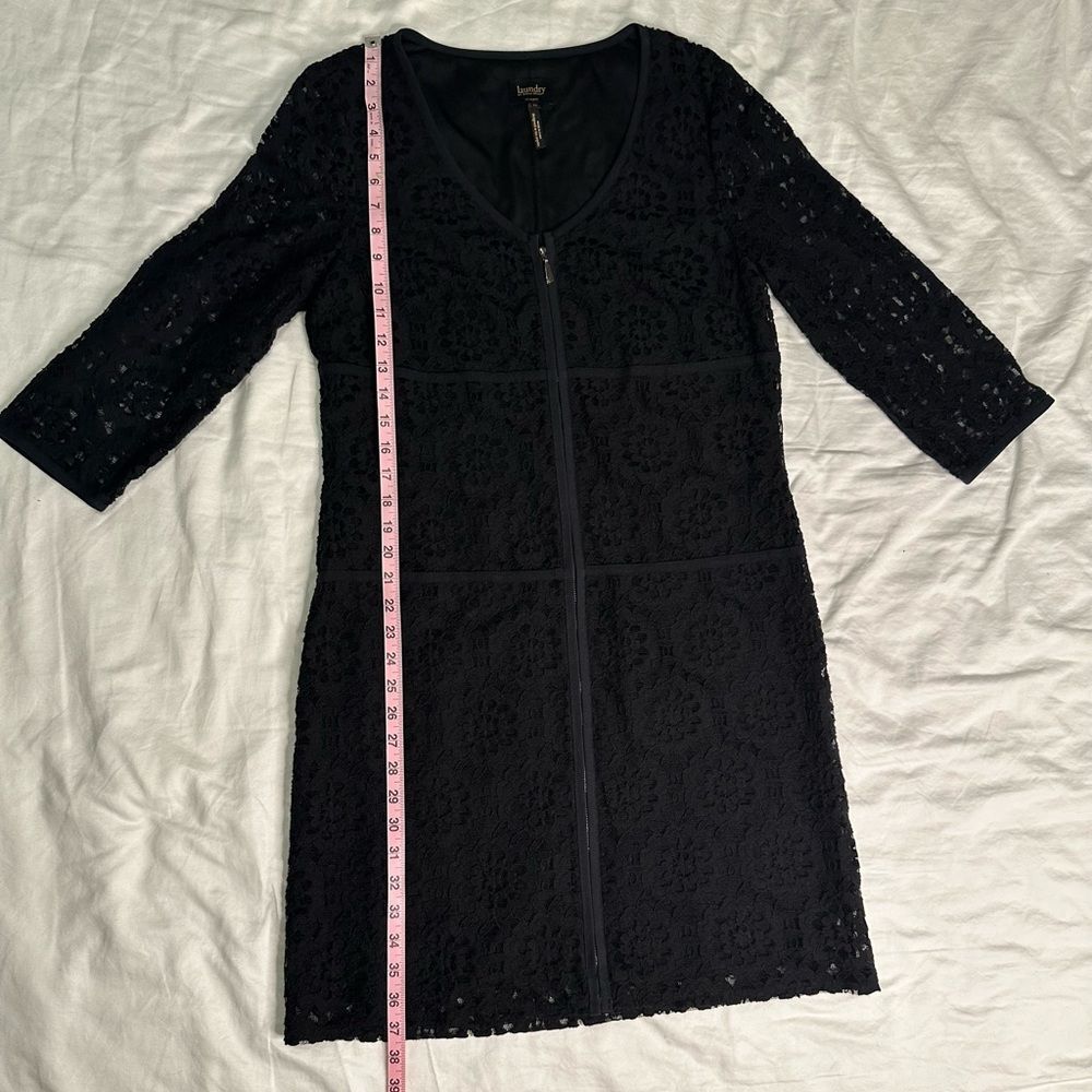 NWT Laundry by Shelli Segal Black Lace Long Sleeve Zip Front Shift Dress Size 12 - Picture 8 of 13